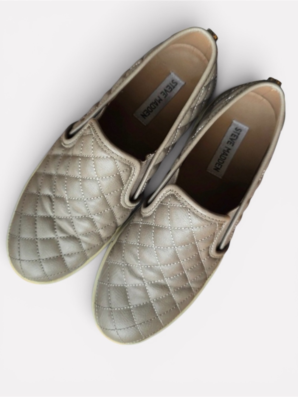 Steve Madden Ecentrcq Quilted Slip On Sneakers Taupe Grey ECENTRCQ 8.5M
